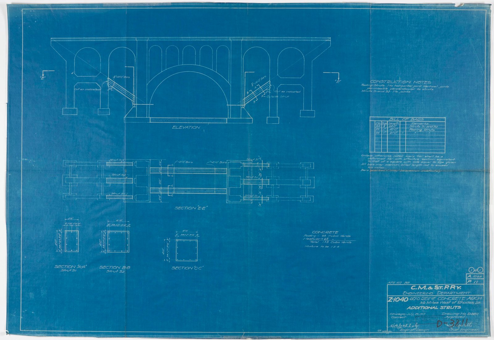 Blueprint of bridge.  Courtesy of Milwaukee Road Archives at the Milwaukee Public Library